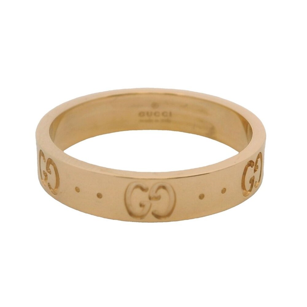 Gucci Solid 18kt Yellow Gold Icon Monogram Logo GG 4mm Band Ring Size 7 - Picture 2 of 6